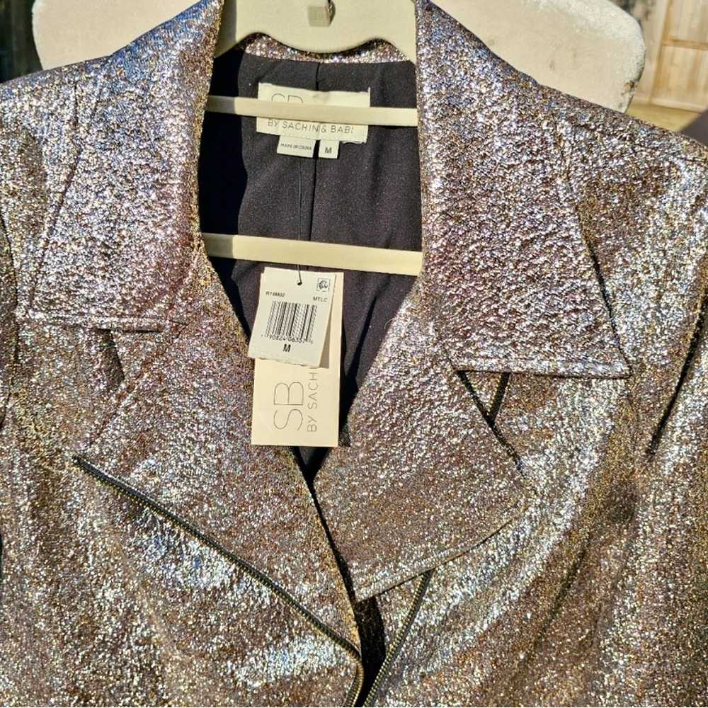 Nwt SB by Sachin + Babi Silver Metallic Moto Jacket M - Picture 7 of 9